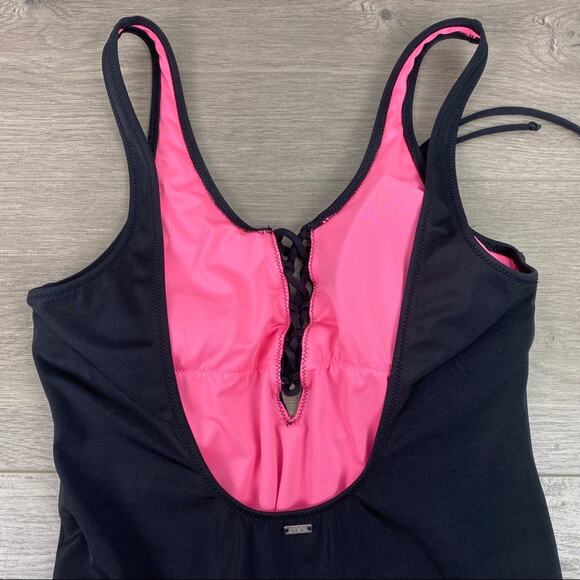 Pink Victoria’s Secret Black Tie Front One Piece Swimsuit Sz.S - Picture 9 of 13